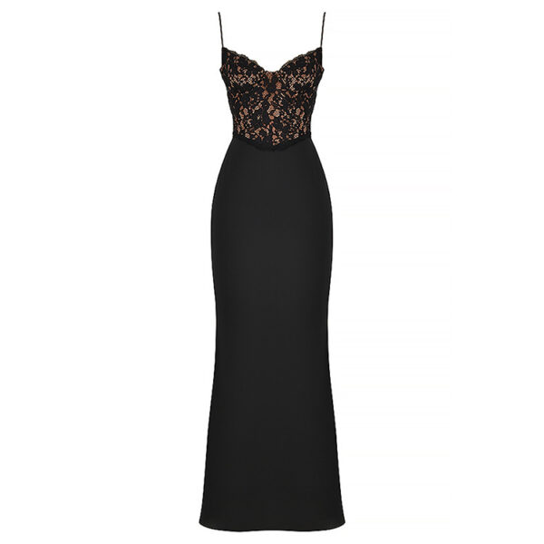 Lace High Waist Long Dress Deep V Strap Fishtail Gown - Image 4