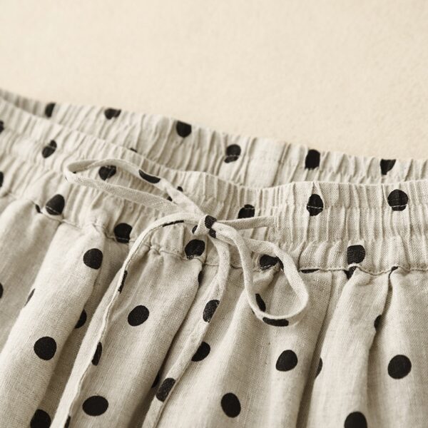 Cotton Hemp Polka Dots Tied Elastic Waist Harem Pants For Women - Image 4