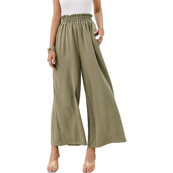 Women Trousers Solid Color Wide Leg High Waist Pants Casual Loose Pants - Image 7