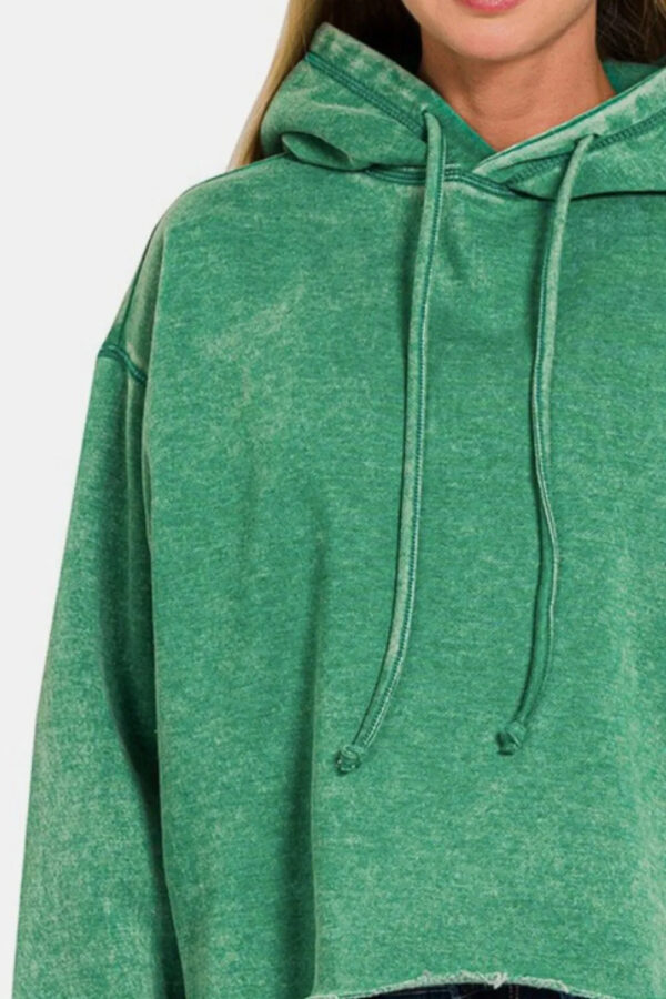 Zenana Acid Wash Fleece Cropped Hoodie - Image 3