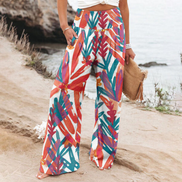 Women's Casual Wide-leg Cotton And Linen Printed Loose Trousers - Image 6