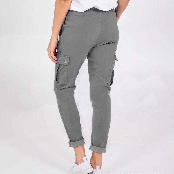 Casual Cargo Pants With Pockets Solid Color Drawstring Waist Pencil Trousers For Women - Image 7