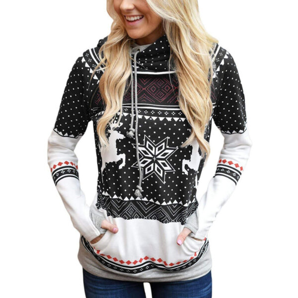 Long Sleeve Hooded Casual Sweater Women With Printed Pockets - Image 5