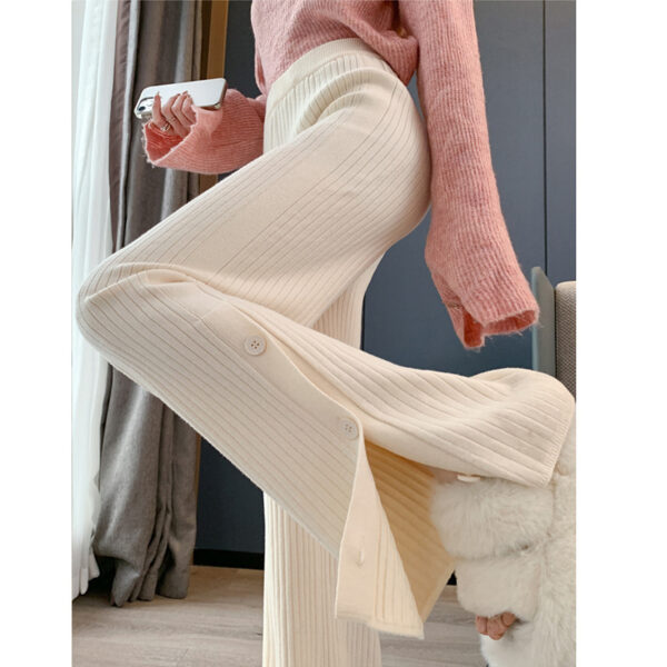 Knitted Wide-leg Pants Women's High Waist Straight Loose - Image 3