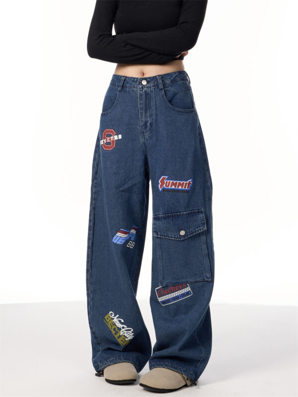 American Retro Stamp Printing Cargo Jeans - Image 2