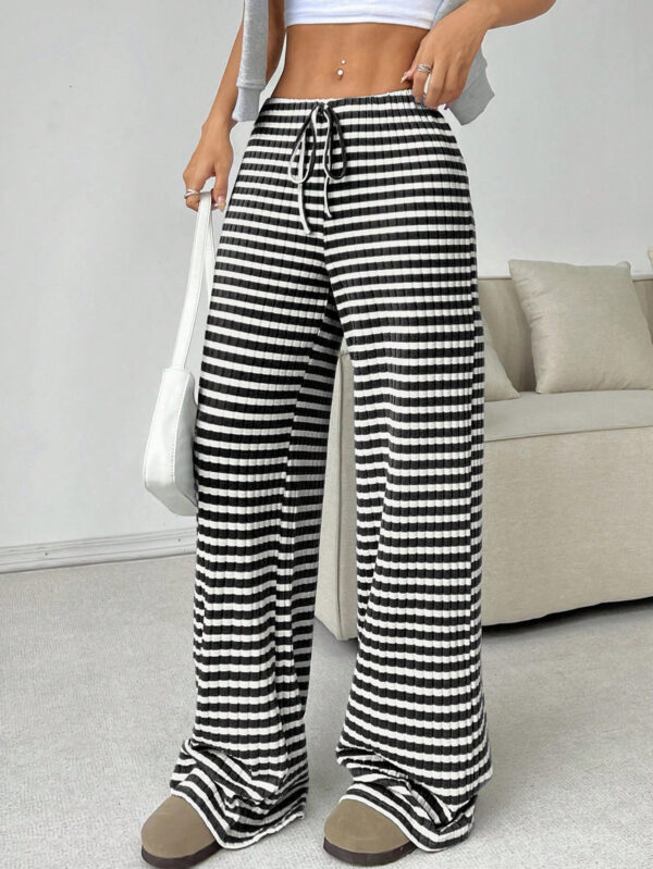 Women's Casual Striped Solid Color Drawstring Straight-leg Pants - Image 2