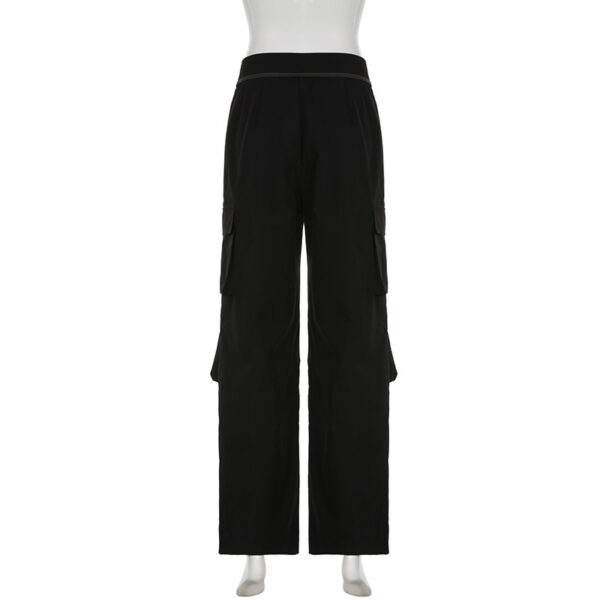 Solid Color Waist Cuff Lace Loose Cargo Pocket Lounge Pants - Image 2