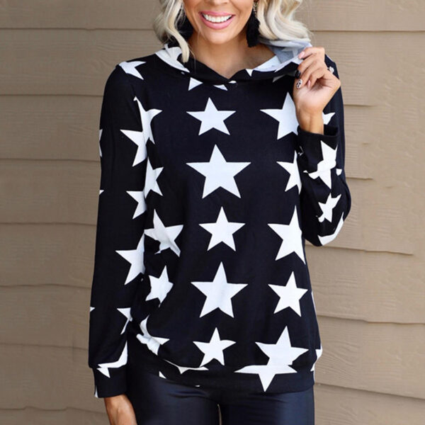 Hooded Long Sleeve Loose Sweatshirt with Pentagram - Image 4