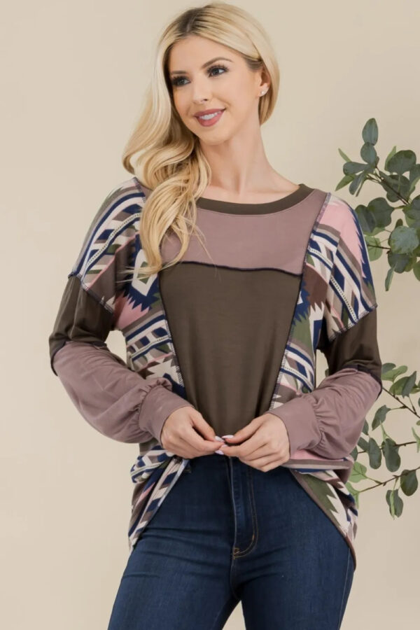 Celeste Full Size Exposed Seam Printed Color Block T-Shirt - Image 4