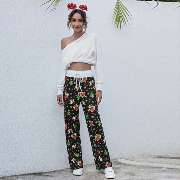 Christmas Print Pants Women Fashion Casual Drawstring Trousers With Christmas Snowflake Tree Elk Print - Image 7