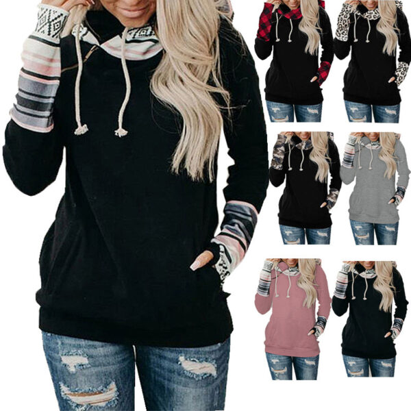 Women's Printed Stitching Thickened Versatile Hooded Sweater