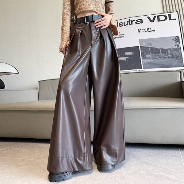 Suit Wide-leg Leather Pants Women's High Waist Loose - Image 4