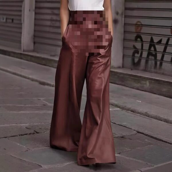 Fashion Leather High Waist Pocket Casual Trousers - Image 2