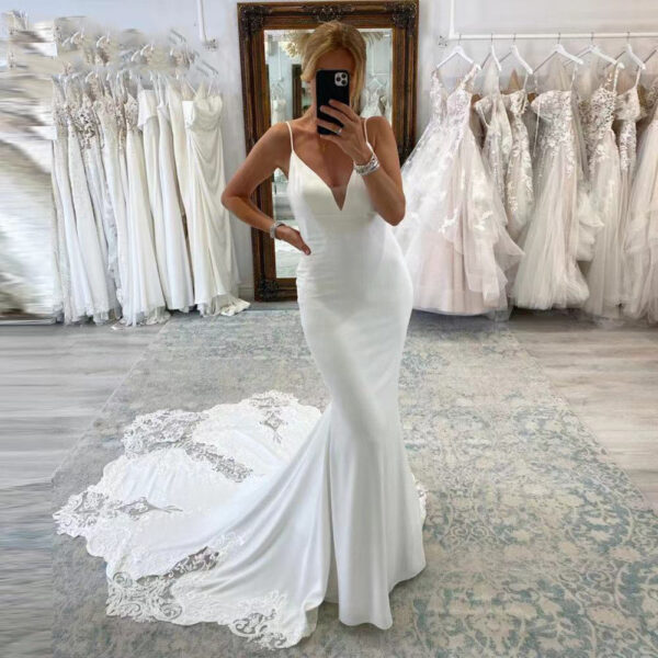 Bridal Backless Simple Satin Super Fairy Mori Style Trailing Strap Welcome Dress - Image 3