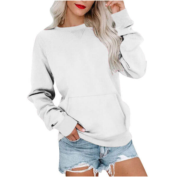 Solid Color Pullover Sweatshirt With Pocket Fashion Loose Round Neck Long Sleeves Top Womens Clothing - Image 4