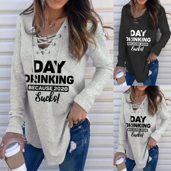 Letter-Print Long-Sleeved Tie-Band Loose Sweatshirt