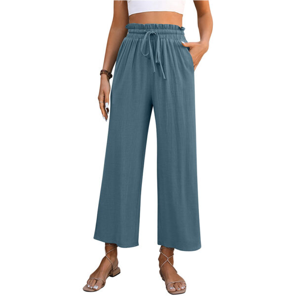 Drawstring High Waist Straight Pants Summer Casual Solid Color Loose Wide Leg Trousers For Womens Clothing - Image 2