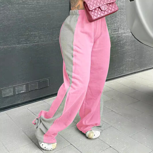 Women's Elastic Waist Colorblock All-matching Straight Wide Leg Sweatpants - Image 2