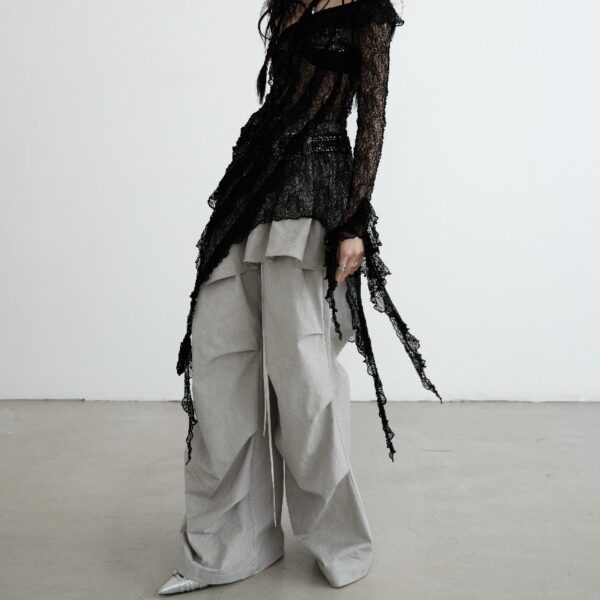 Washed Dirty Dyed Cotton Two-piece Removable Flounced Skirt Swing Casual Pants - Image 4