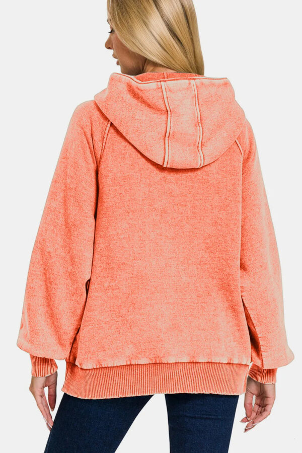 Zenana Acid Wash Fleece Kangaroo Hoodie - Image 3