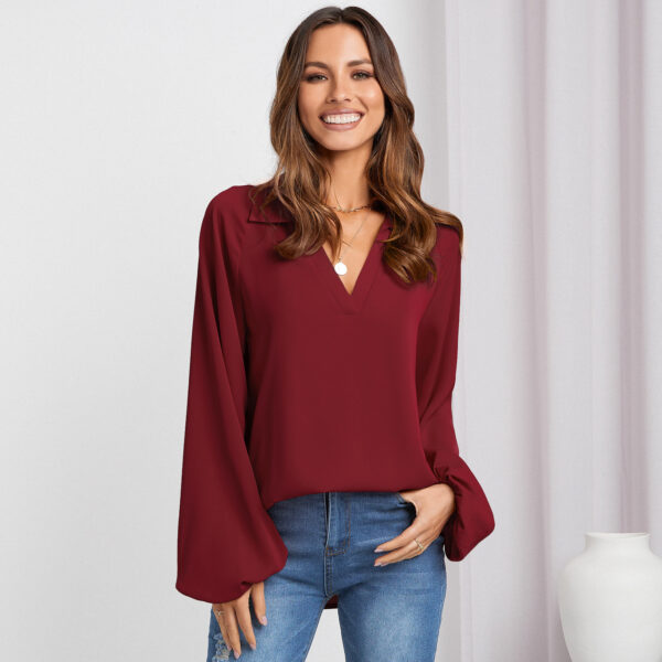 Women's Solid Color V-neck Shirt With A Niche Design - Image 2