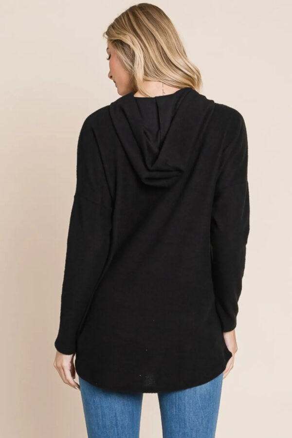 BOMBOM Contrast Drawstring Drop Shoulder Knit Hoodie - Image 3