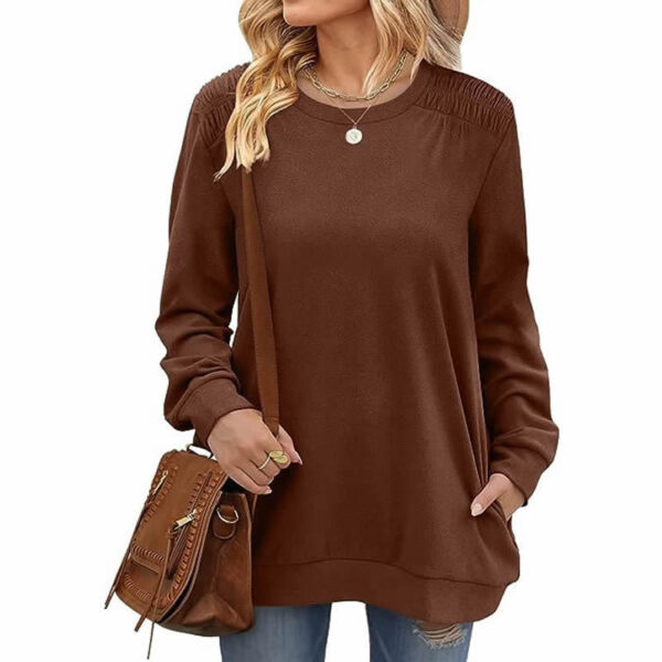 Fashion Long Sleeve Pullover Sweatshirt With Pockets Casual Loose Solid Color Top Womens Clothing - Image 7