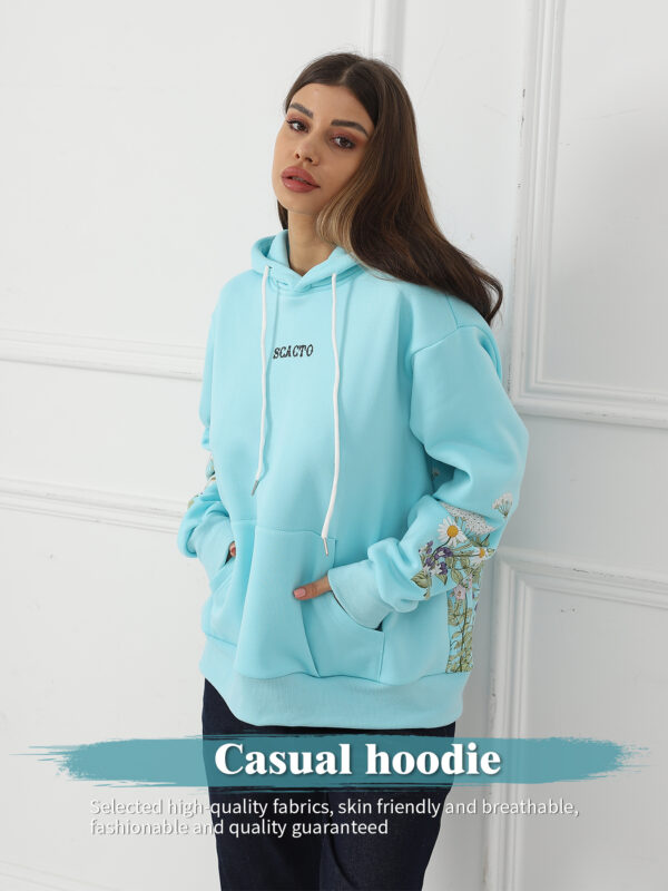 Women's Solid Color Floral Long Sleeved Sweatshirt - Image 2