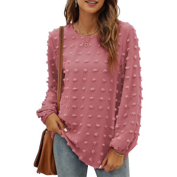 Fashion Jacquard Long-sleeved Round Neck T-shirt Casual Loose Pullover Top Womens Clothing - Image 5