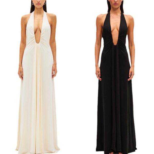 European And American Solid Color Sexy See-through Low Cut Sleeveless Hot Girl Dress Women - Image 3