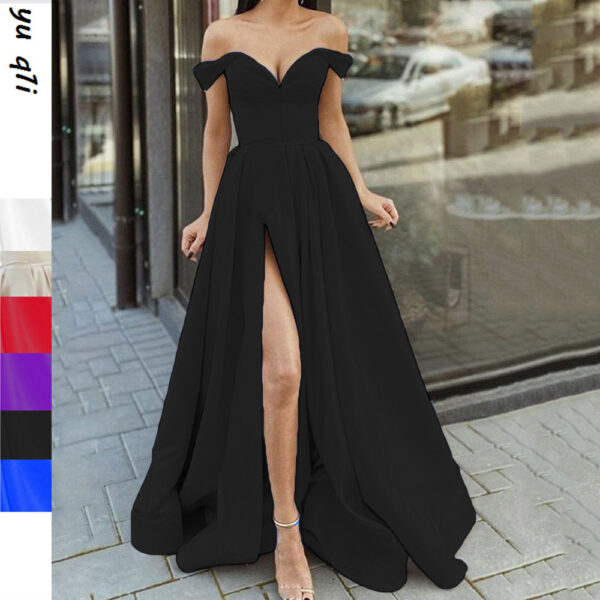 Women's Clothing Multi-color Tube Top V-neck Backless Large Swing Split Sleeveless Dress - Image 3