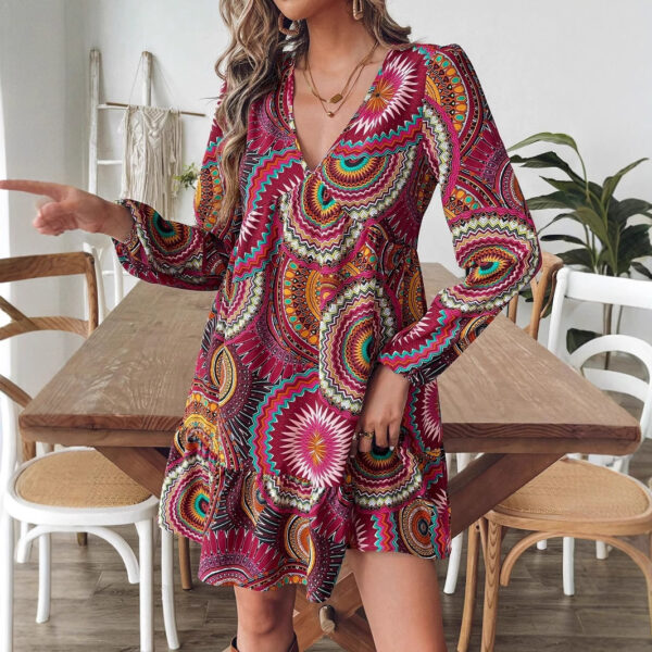 Fashion Printed Long Sleeve Dress Elegant Women - Image 2