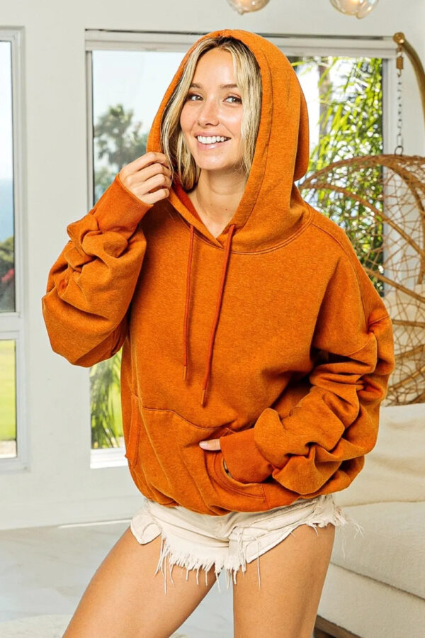 BiBi Ruched Long Sleeve Washed Fleece Hoodie - Image 2