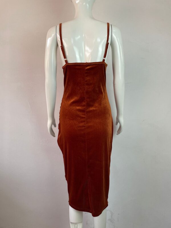 Fashion Women's Temperament Slit Pleated Velvet Sling Dress - Image 8