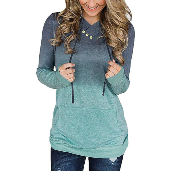 Lace Pocket Button Women's Long Sleeve Gradient Top Sweatshirt - Image 3