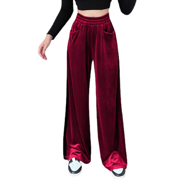 Suede Waistband Versatile Vertical Splicing Straight Trousers - Image 3