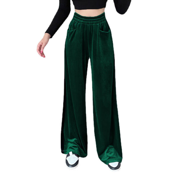 Suede Waistband Versatile Vertical Splicing Straight Trousers - Image 4