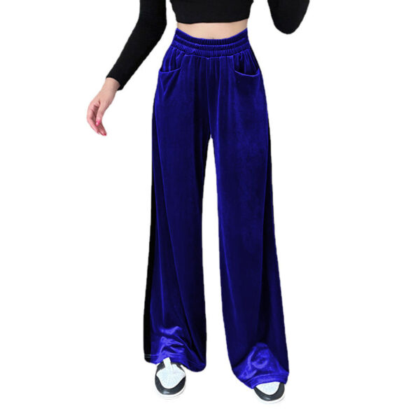 Suede Waistband Versatile Vertical Splicing Straight Trousers - Image 6