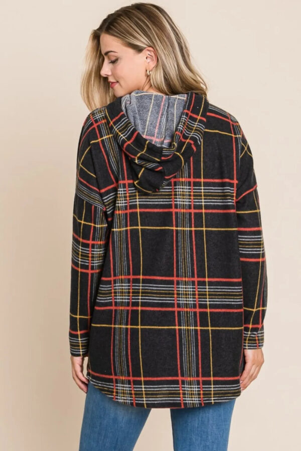 BOMBOM Drawstring Plaid Long Sleeve Hoodie - Image 3