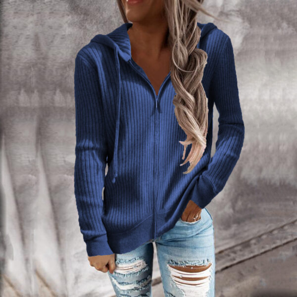 Women's Sweatshirt Loose Zip Long Sleeve Hooded Jacket - Image 7