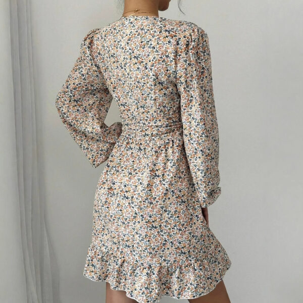 Printed V-neck Long-sleeve Dress Women - Image 2