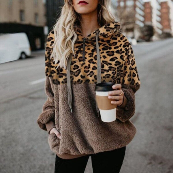 Leopard Print Hooded Sweater Loose Fall Winter Women Clothes - Image 3