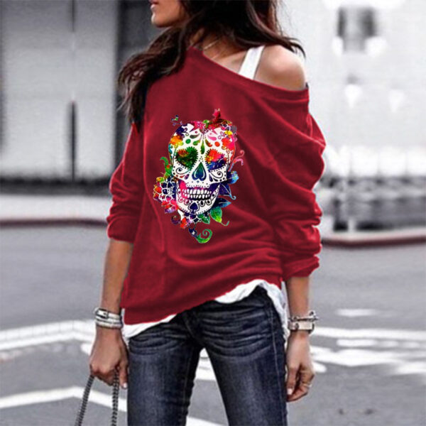 European And American Round Neck Sweater Women's Skull Print Halloween Top - Image 4