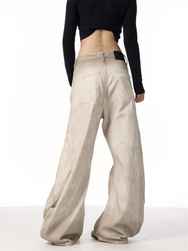 Retro Distressed Dirty White Wide Leg Pants Casual Trousers - Image 7