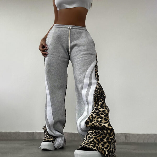 Printed Striped Color Matching High Waist Loose Trousers For Women - Image 8