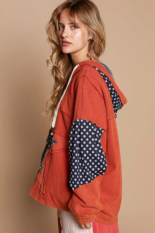 POL Star Patchwork Raw Edge French Terry Hoodie - Image 2