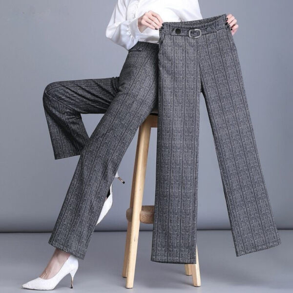 High Waist Plus Size Wide Leg Pants Casual Straight Trousers - Image 10