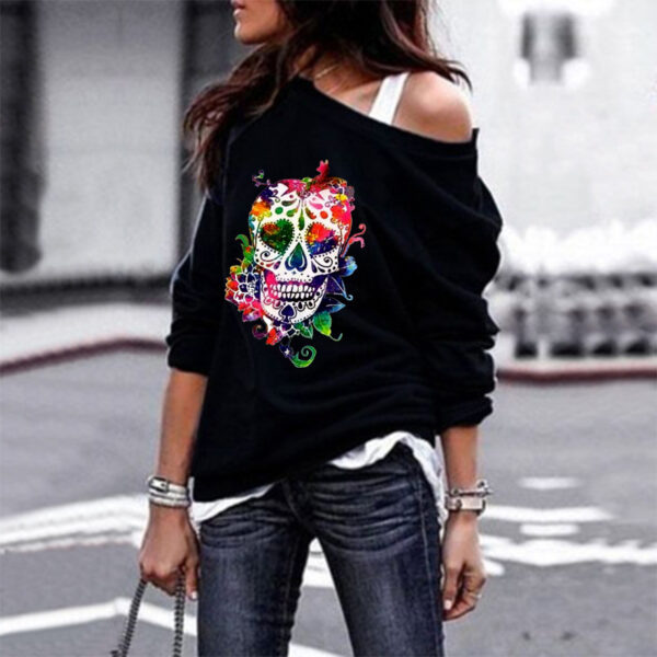 European And American Round Neck Sweater Women's Skull Print Halloween Top - Image 8