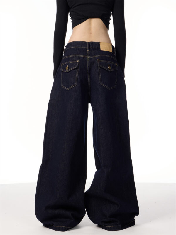 American Retro Wide Leg Dark Blue Jeans - Image 3