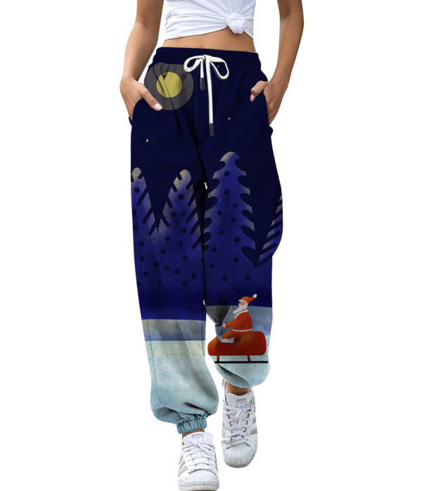 European And American Christmas High Waist Loose 3d Printed Casual Drawstring Women's Sports Casual Pants - Image 5